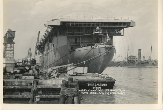 Official Navy Photo of WWII era USS Charger (CVE-30) Aircraft Carrier