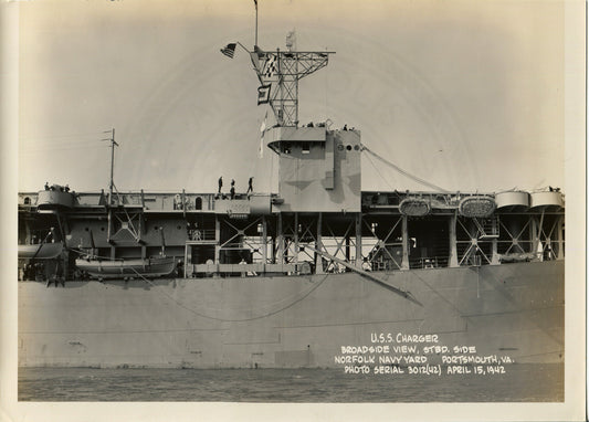Official Navy Photo of WWII era USS Charger (CVE-30) Aircraft Carrier