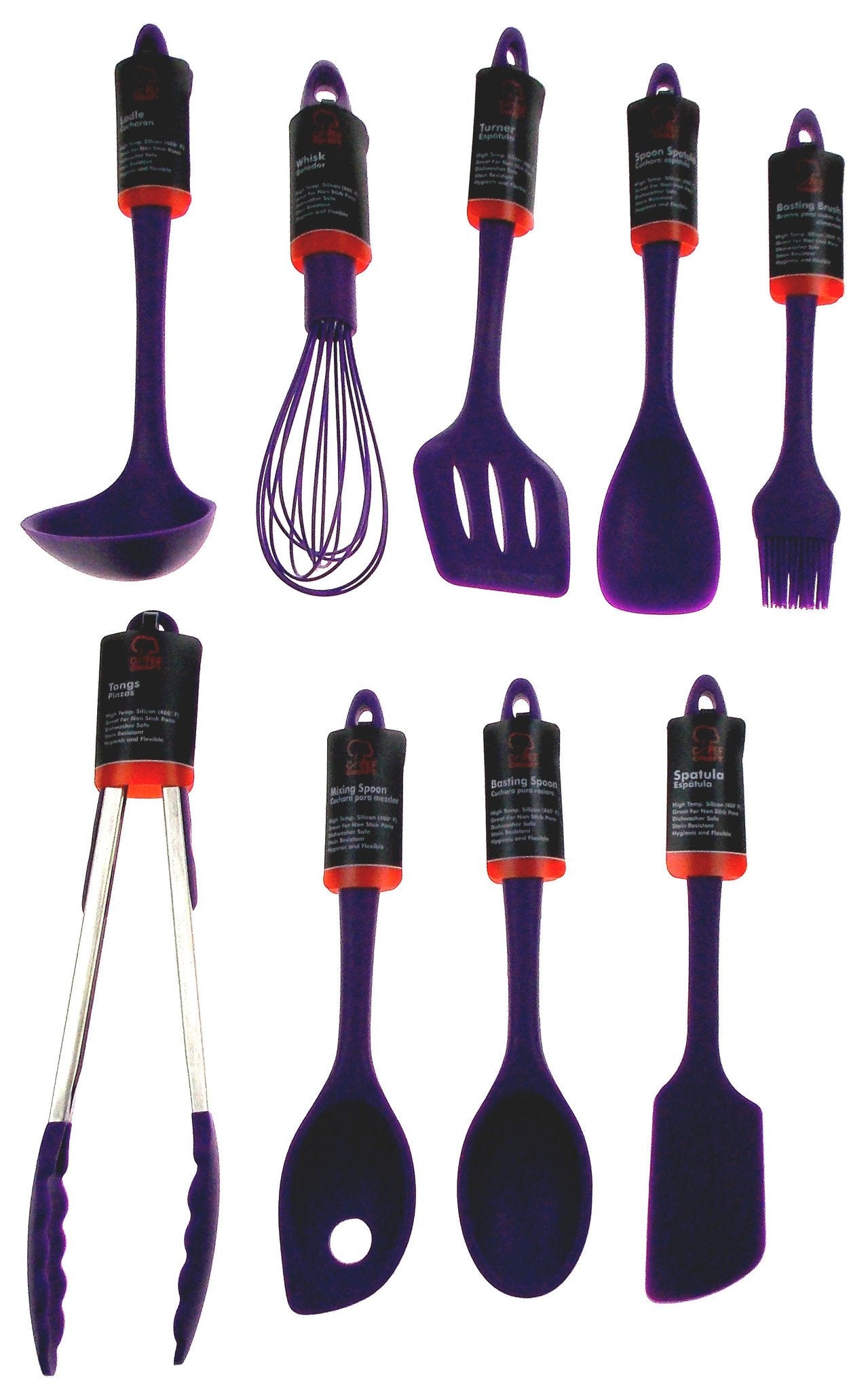 Set of 9 Purple Kitchen Utensils Silicone Chef Craft Ladle Spatula Tongs Turner