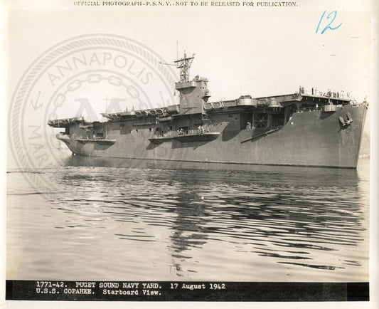 Official Navy Photo of WWII era USS Copahee (CVE-12) Aircraft Carrier