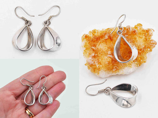 Vintage Taxco Sterling Silver Dangle Loop Pierced Earrings, Mexico, Drop, Handcrafted, 3D, Twisted Loops, So Nice! #c301