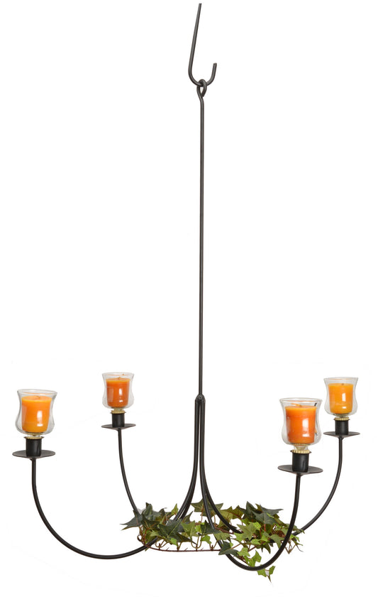 LARGE 4 ARM WROUGHT IRON CANDLE CHANDELIER - Handcrafted Colonial Candelabra USA