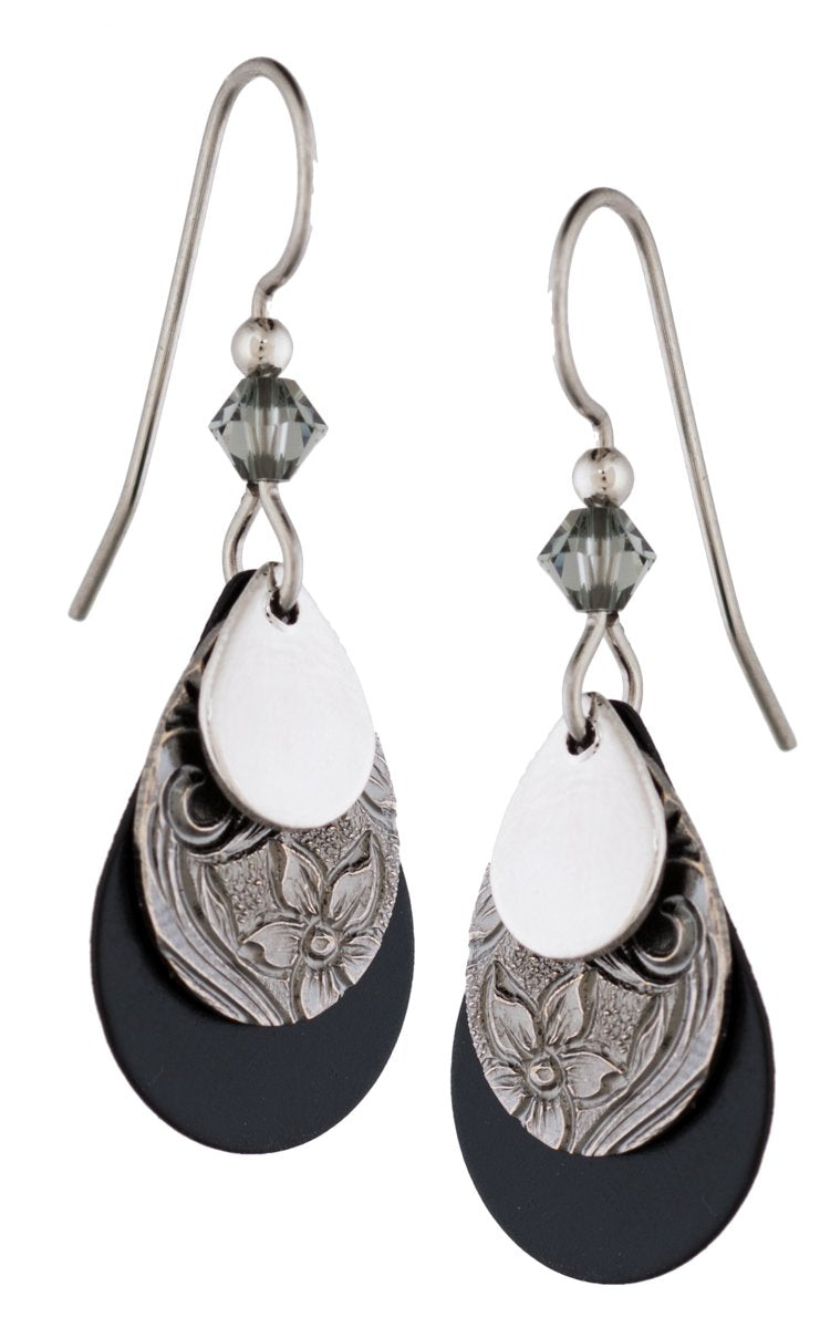 Silver Forest of Vermont Black 3 Layer Dangle Earrings E-0367 Handcrafted in the USA