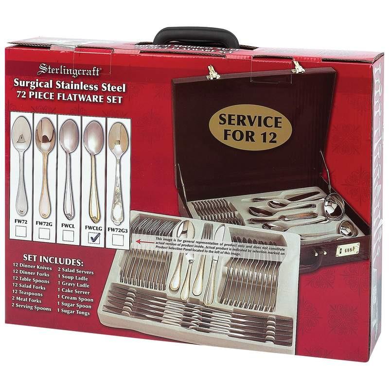 Sterlingcraft FW72CLG 24K Gold Trim Flatware Hostess Set Free Shipping