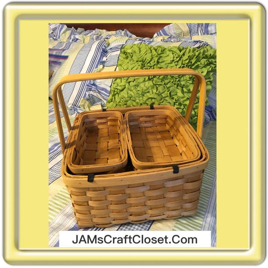 Picnic Basket with Tray and 2 baskets Vintage Storage Woven Wicker Craft Nursery