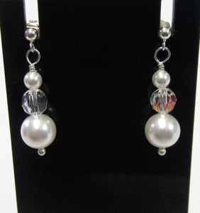 Handcrafted swarovski crystal and pearl earrings on 925 sterling silver butterflies