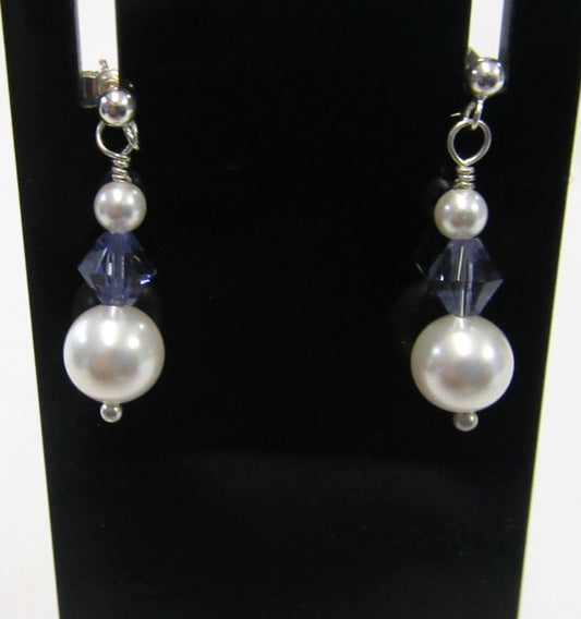 Handcrafted swarovski crystal and pearl earrings on 925 sterling silver butterflies