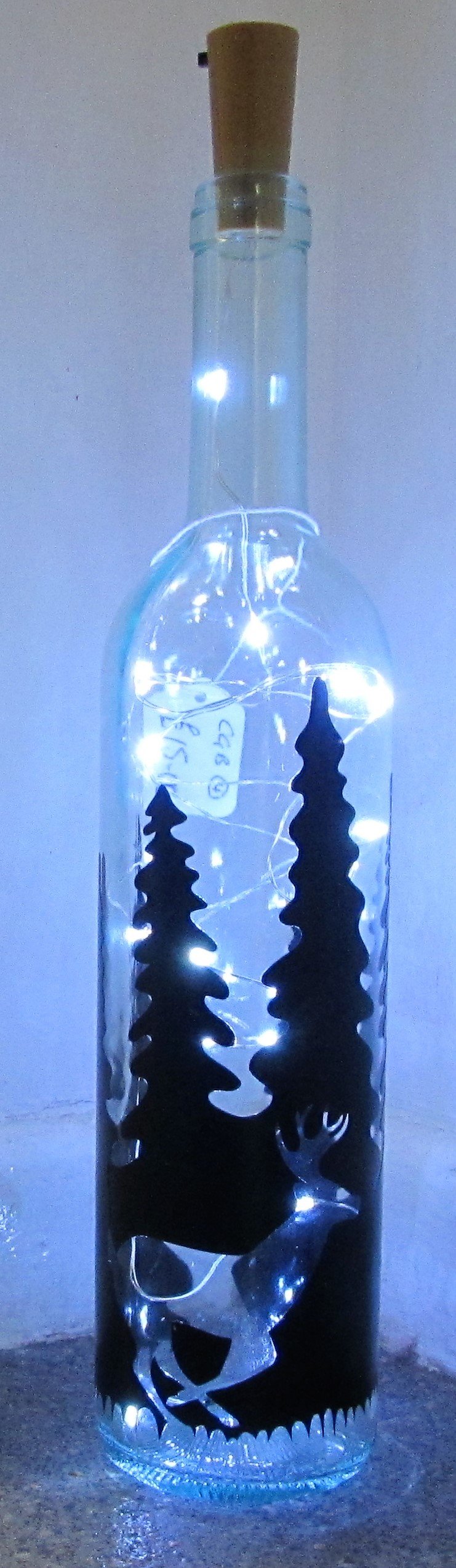 Handcrafted Light up bottle- Beautiful handmade Stag in forest light up bottle