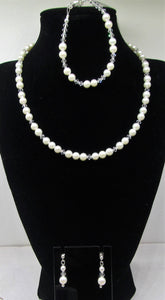 Handcrafted Swavoski crystal and pearl 3 piece jewellery set with 925 sterling silver findings