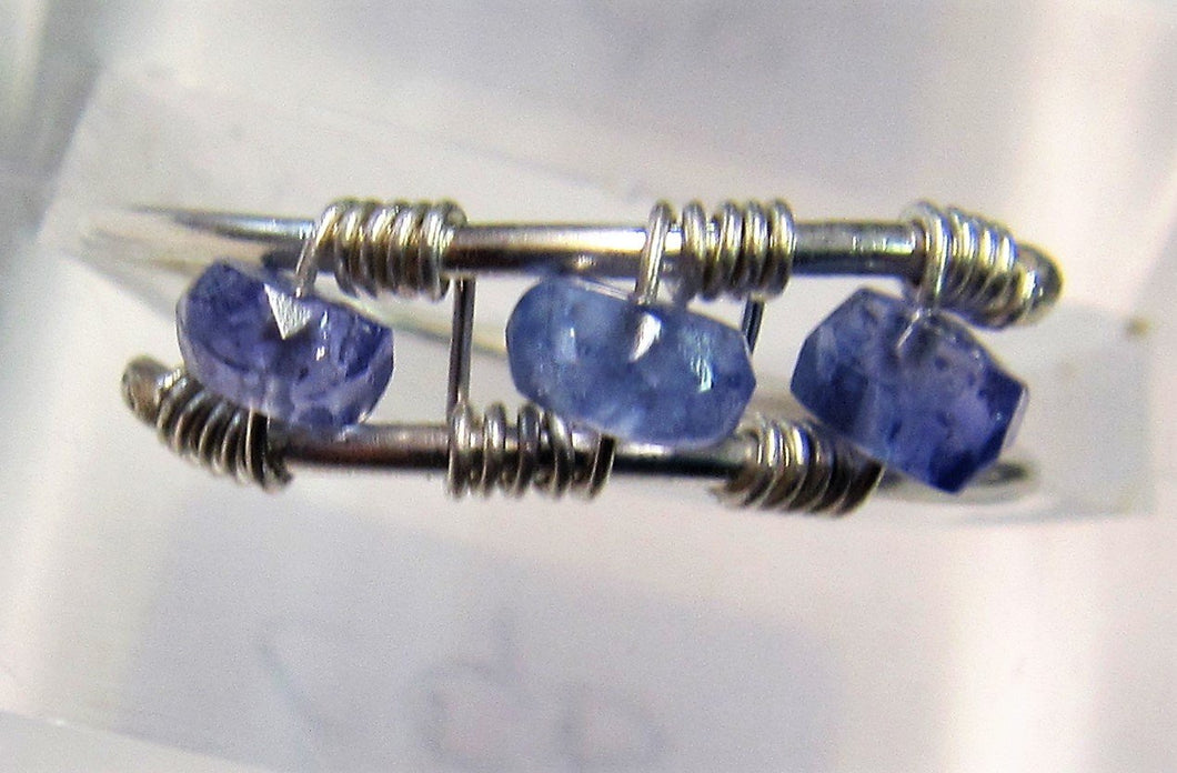 Handcrafted wire with 3 tanzanite stones ring Size R