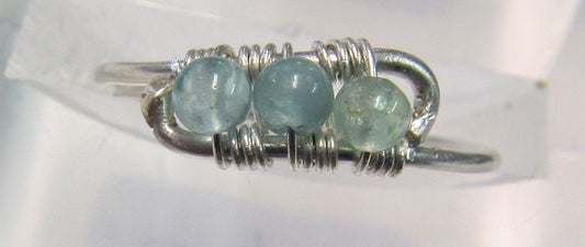 Handcrafted wire 3 aqua marine stones ring Size L