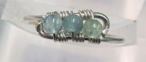 Handcrafted wire 3 aqua marine stones ring Size L
