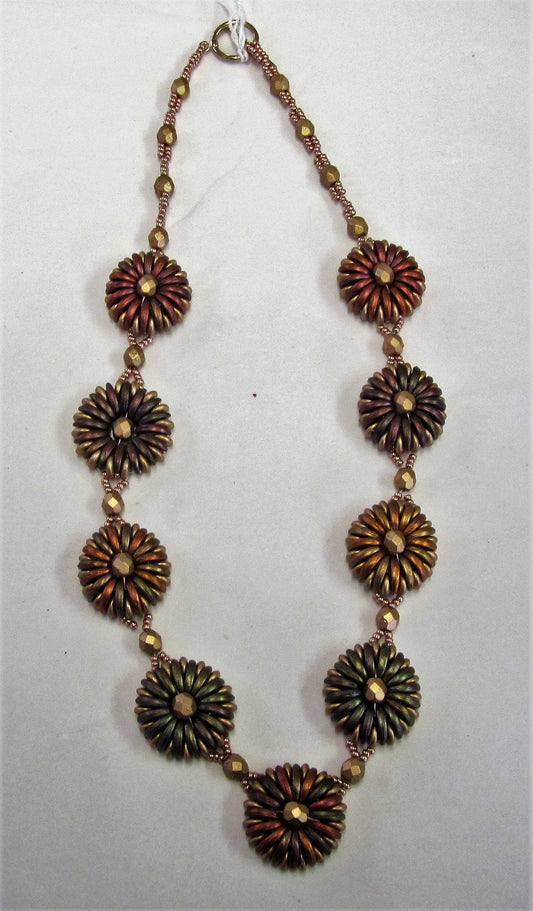 Handcrafted Multicoloured and gold crescent lentil necklace