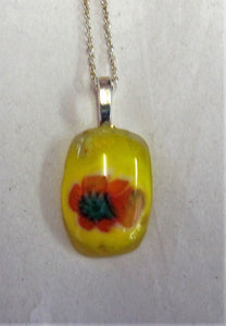 Handcrafted yellow fused glass pendant on sterling silver necklace