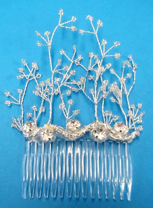 Handcrafted bridal hair slide with diamante crystals and seed bead stems