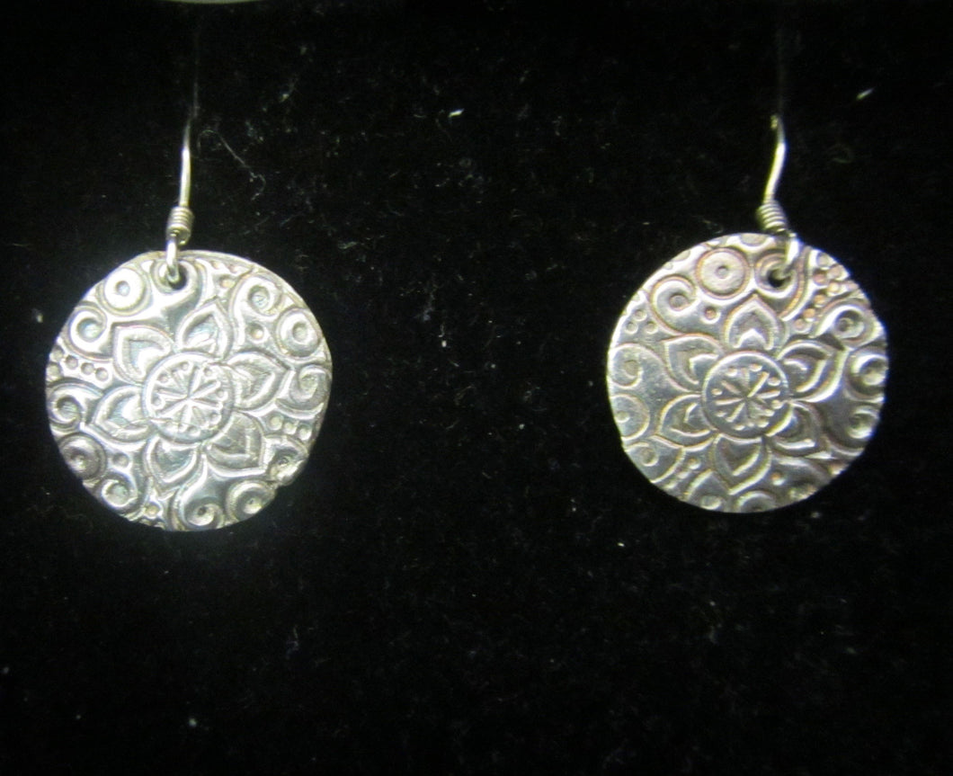 Handcrafted sterling silver disk flower earrings on 925 sterling silver hooks