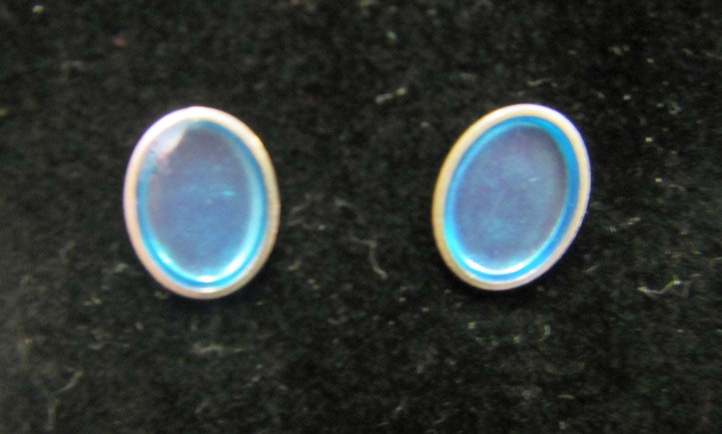 Handcrafted blue oval 925 sterling silver earring studs