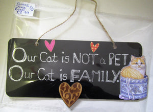 Handcrafted unique "Cat" chalk board and silver plaque