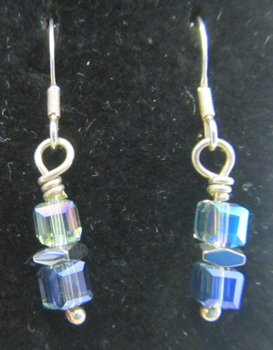 Handcrafted blue cube 925 sterling silver earrings