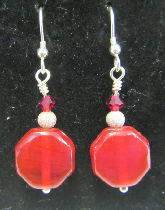 Handcrafted red bead 925 sterling silver earrings