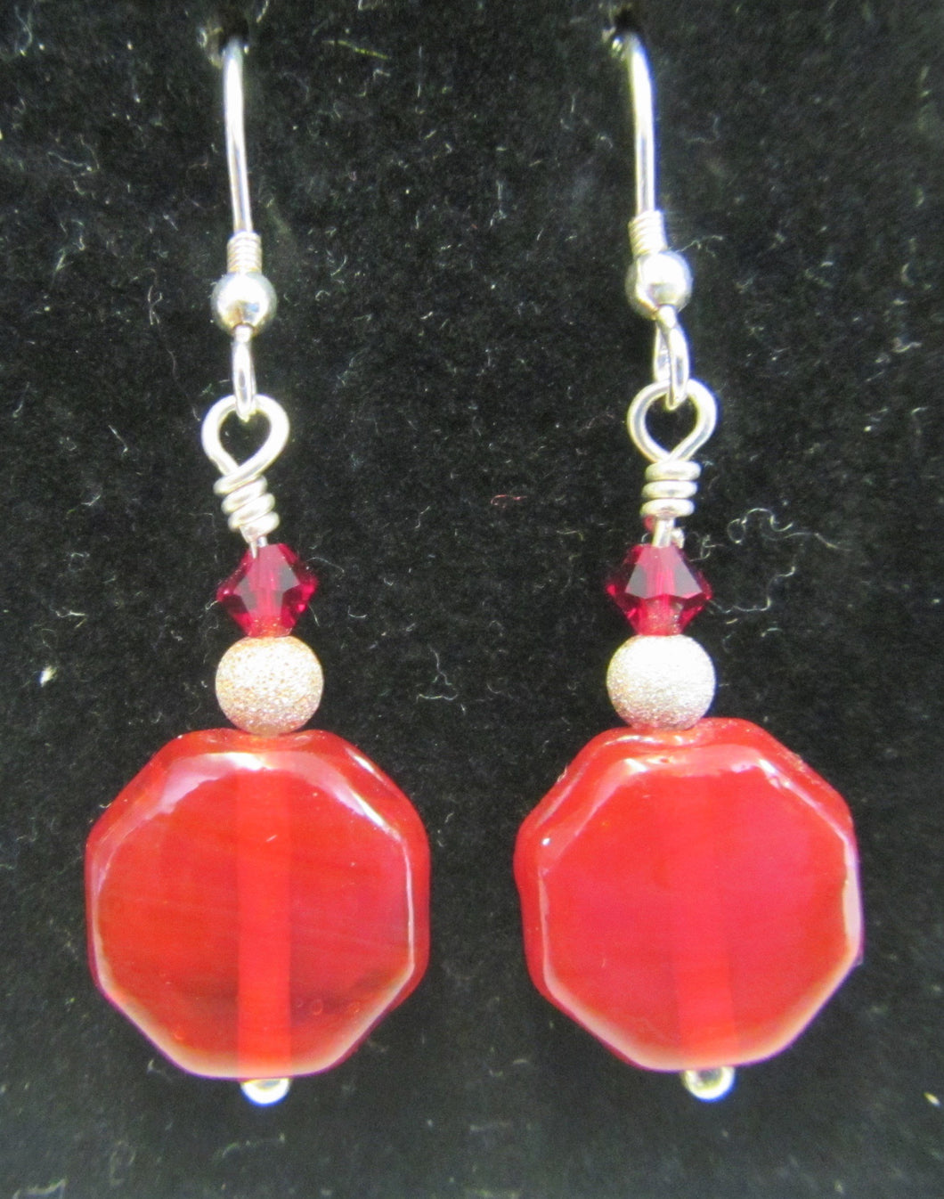 Handcrafted red bead 925 sterling silver earrings