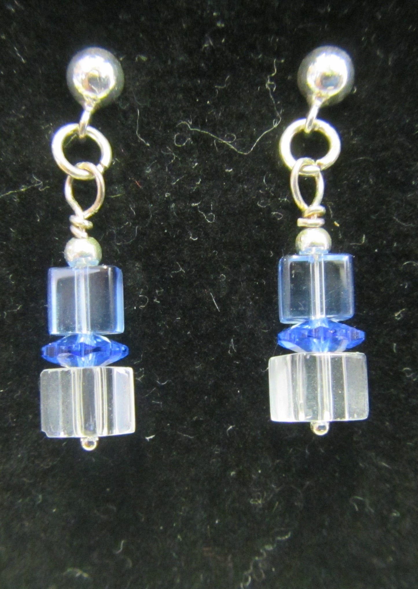 Handcrafted blue cube 925 sterling silver earrings