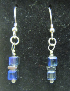 Handcrafted blue cube 925 sterling silver earrings