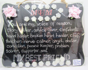 Handcrafted unique "Mum" chalk board with roses