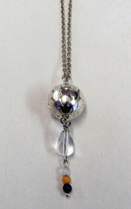 Handcrafted silver plated ball pendant with beads on silver plated chain necklace