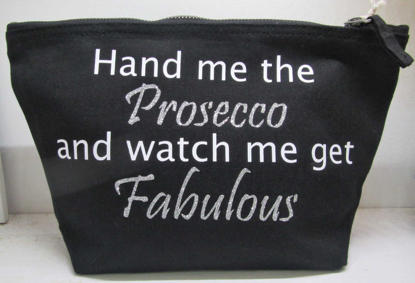 Handcrafted "Hand me the Prosecco" Make up bag