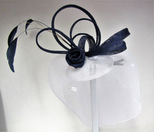 Load image into Gallery viewer, Handcrafted Blue and white fascinator on a hair clip