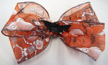 Load image into Gallery viewer, Handcrafted Halloween Bow - Orange Skeletons