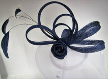 Load image into Gallery viewer, Handcrafted Blue and white fascinator on a hair clip
