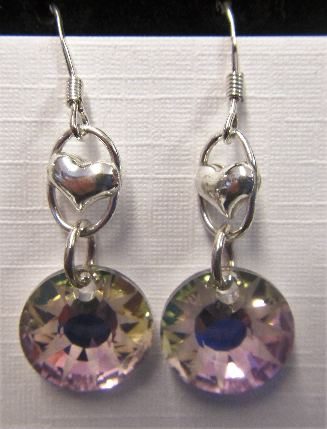 Handcrafted sterling silver heart and swarovski crystal earrings