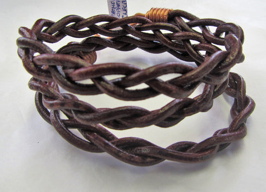 Handcrafted leather and copper braid bracelet