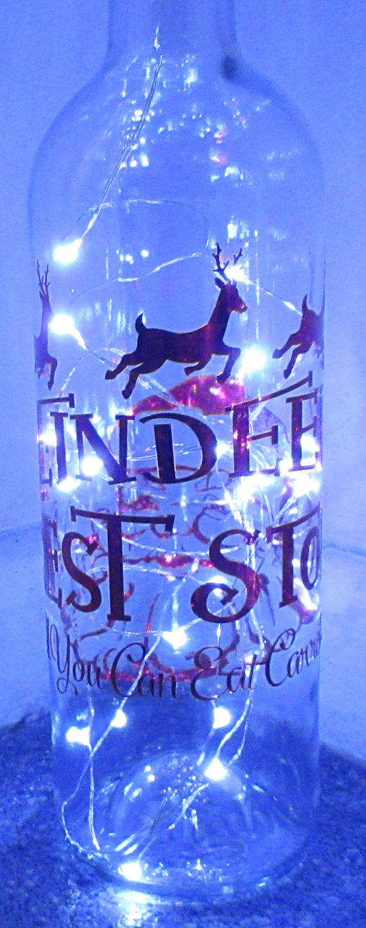 Unique handcrafted "Reindeer rest stop All the carrots you can eat" light up bottle