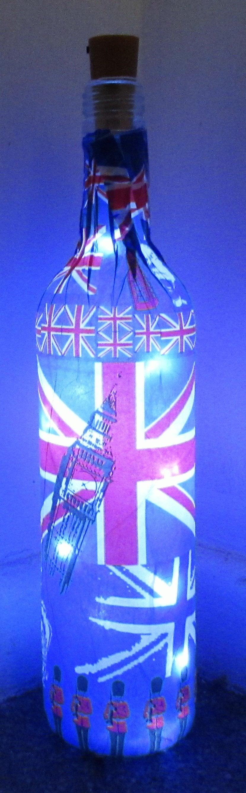 Unique handcrafted decoupage London light up bottle