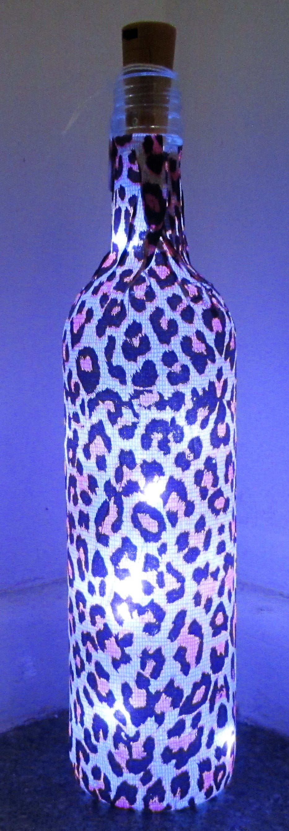 Unique handcrafted decoupage pink leopard print up bottle