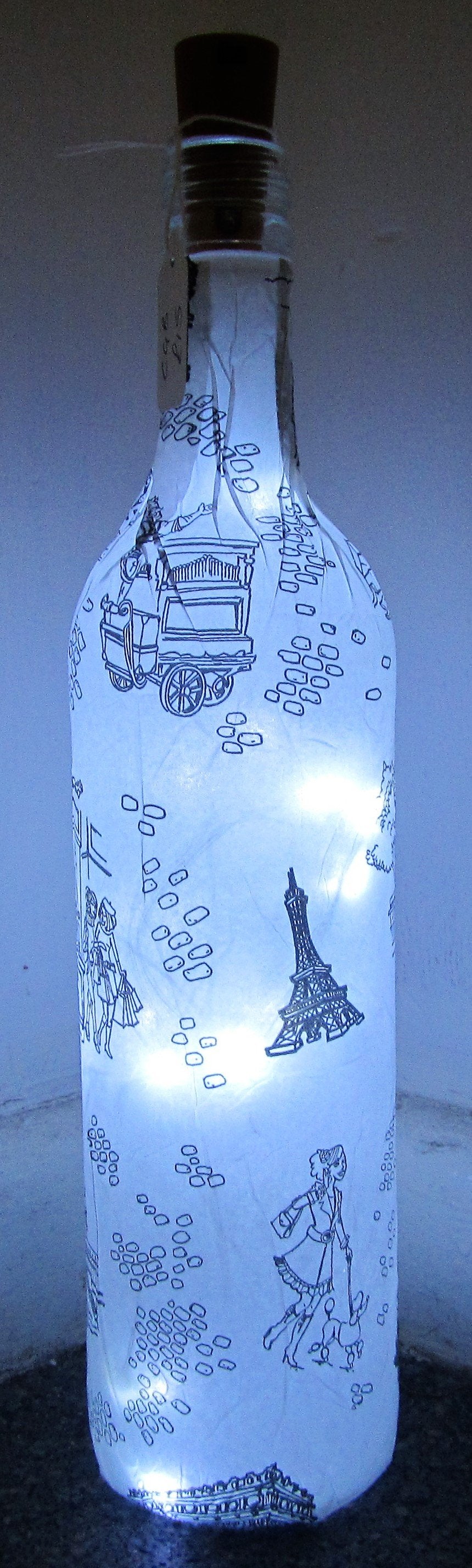 Unique handcrafted decoupage Paris print up bottle