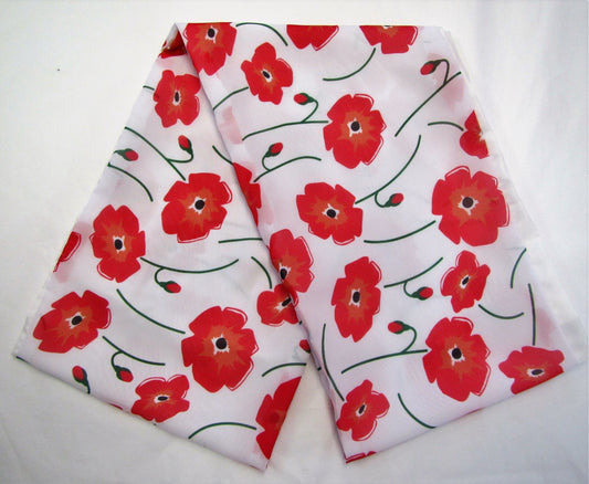 Handcrafted unique polyester white and red poppy infinity scarf