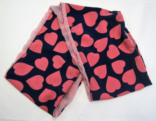 Handcrafted unique polyester blue and pink heart infinity scarf