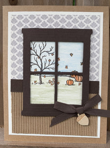 Handcrafted Thankful Autumn Scene Through Window Greeting Card
