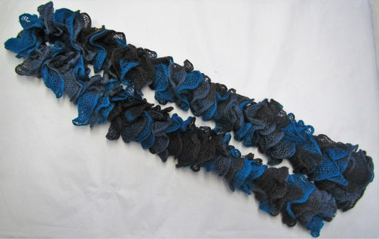 Handcrafted unique crochet blue and brown woollen scarf