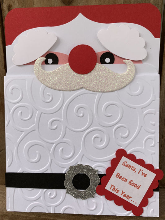 Handcrafted Santa Wish List Pull Down Beard Christmas Greeting Card