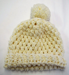 Handcrafted crochet bobble hats in various colours and sizes
