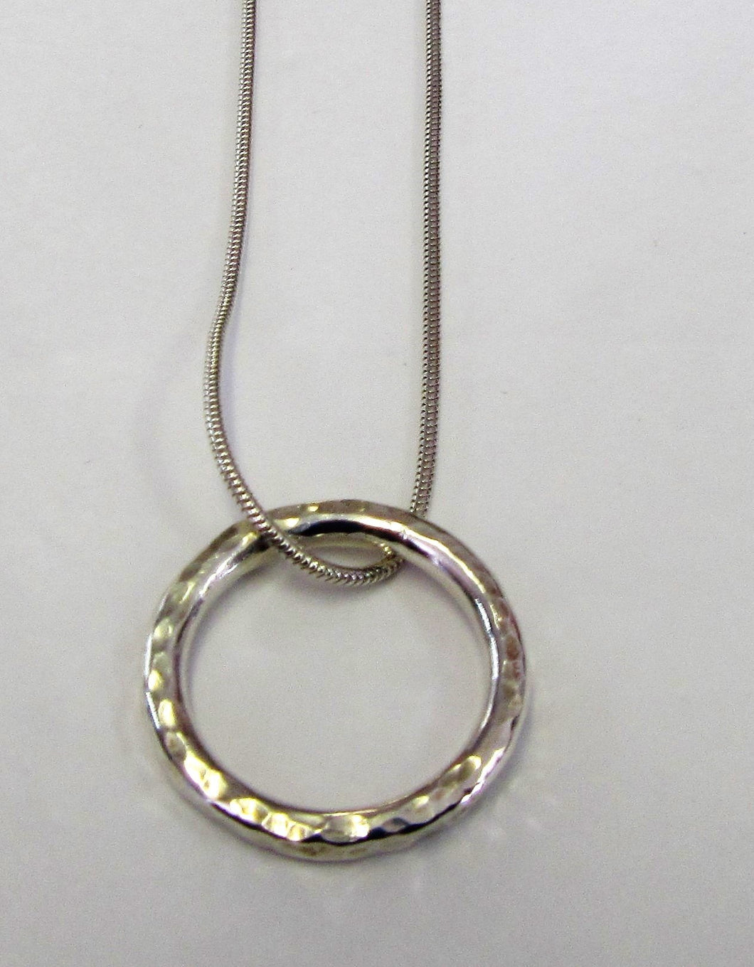 Handcrafted Sterling Silver hammered ring on sterling silver necklace