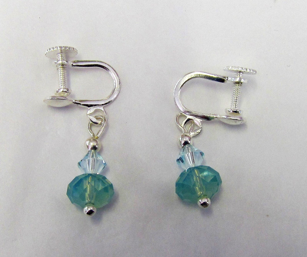 Handcrafted swarovski crystal blue screw fastening earrings