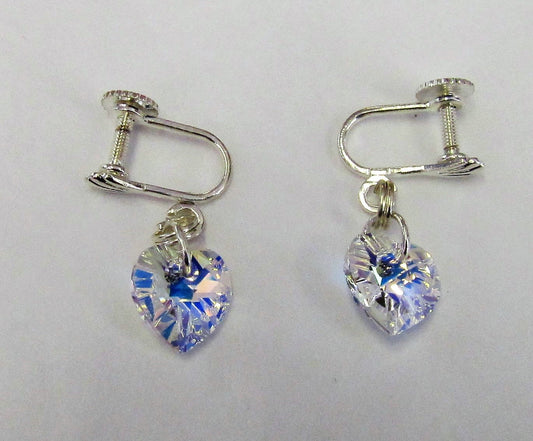 Handcrafted swarovski crystal heart screw fastening earrings