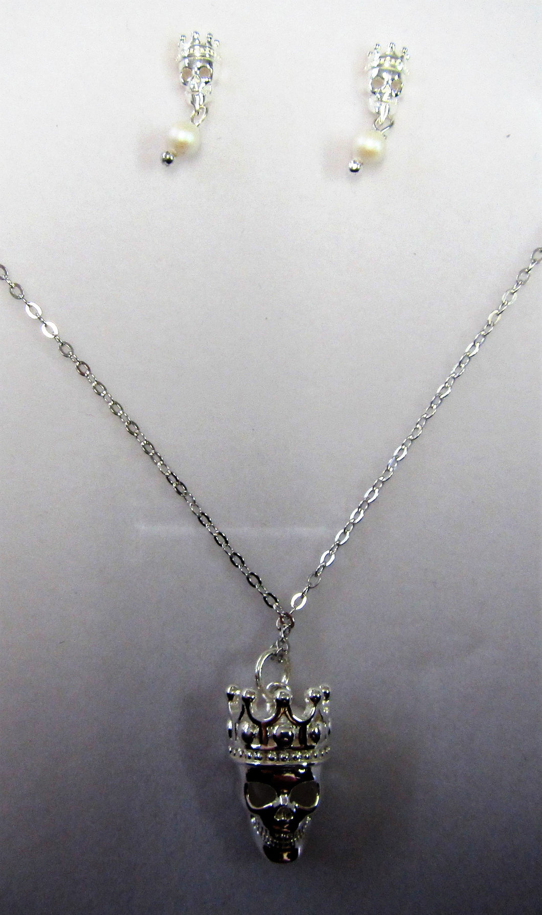 Handcrafted 925 sterling silver skull necklace and earring set
