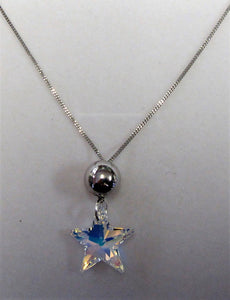 Handcrafted 925 sterling silver necklace with clear swarovski crystal star pendant